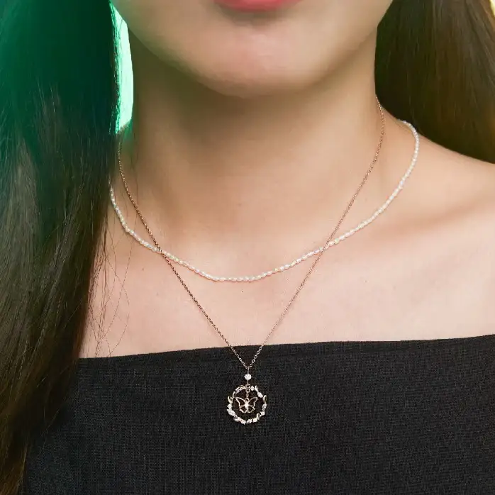 CLUE - Laurel Circular Butterfly Rose Gold Necklace - Image 4