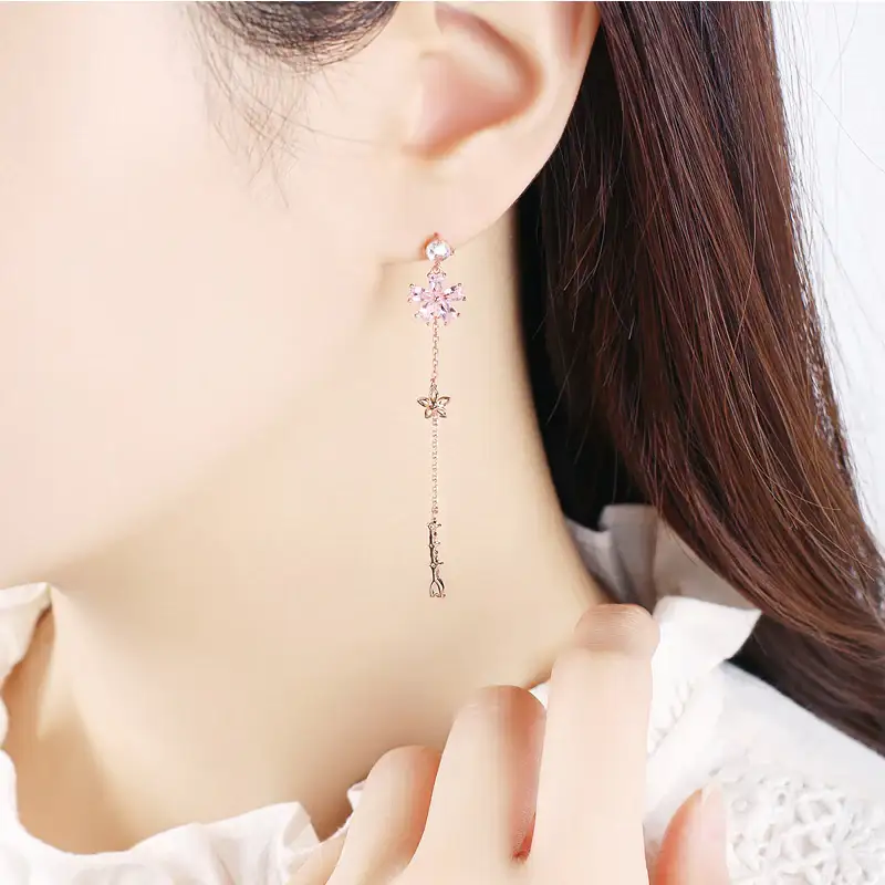 CLUE - Pink Blossom Unbalanced Silver Earrings - Image 2