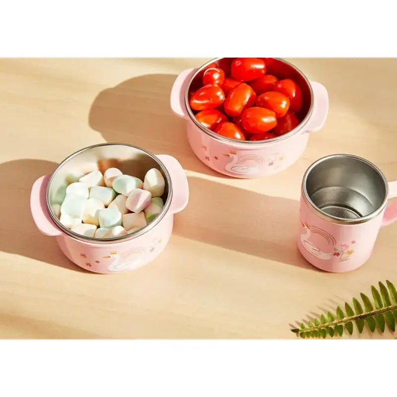 Korean Swan Lake - Double Stainless Tableware 3P Set (Non-Slip) - Image 3