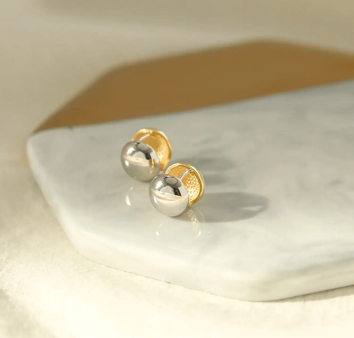 OST - Volume Double Sided Mini Round One Touch Silver Earrings - Image 2