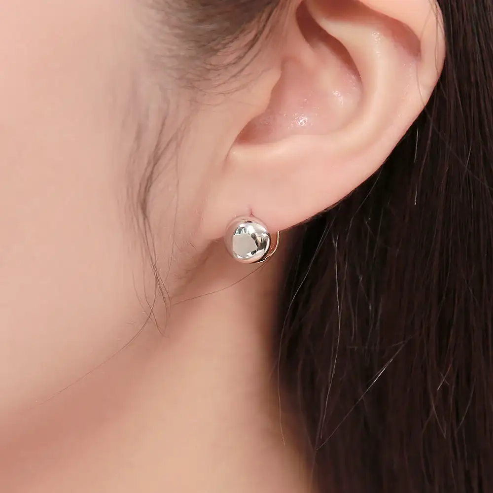 OST - Volume Double Sided Mini Round One Touch Silver Earrings - Image 4