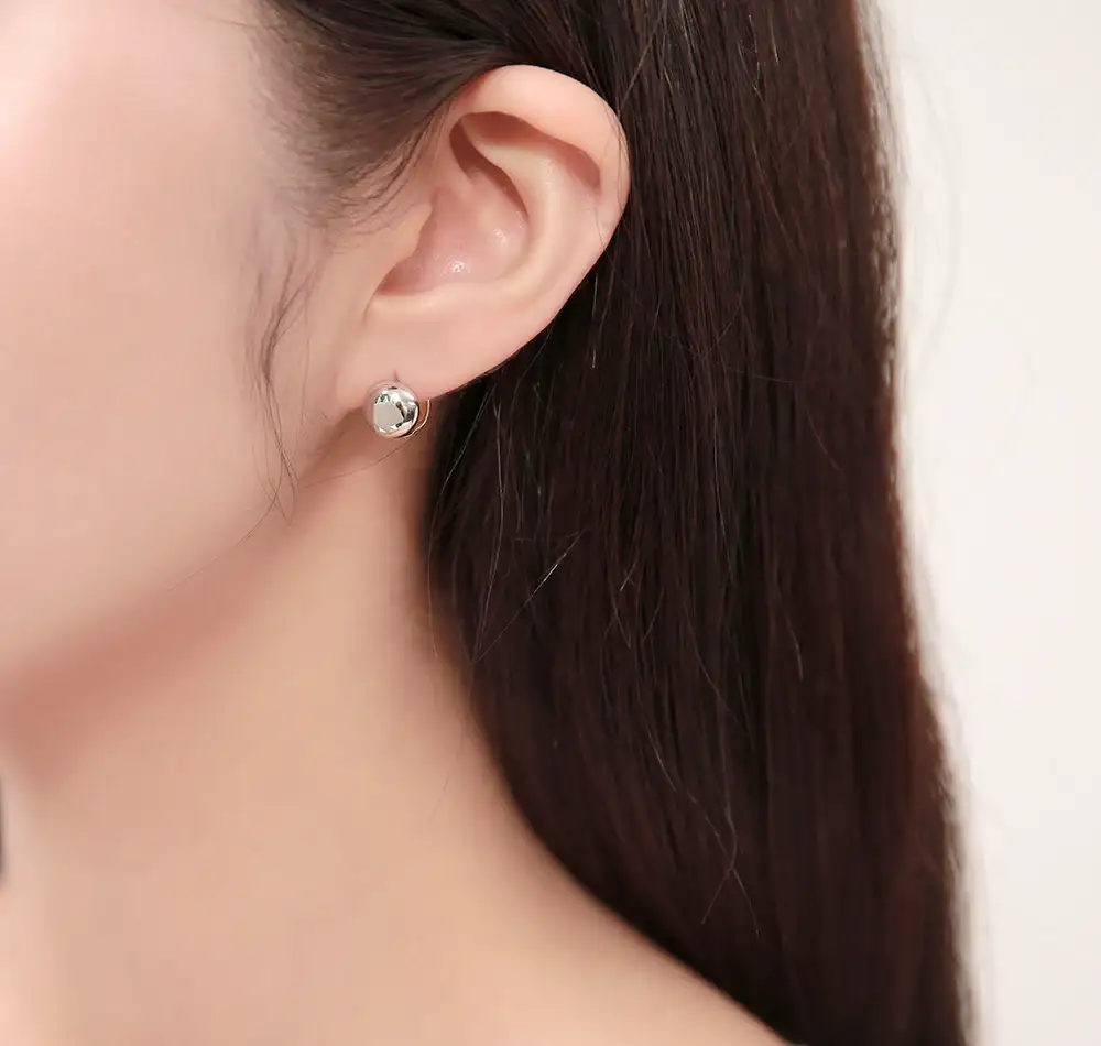 OST - Volume Double Sided Mini Round One Touch Silver Earrings - Image 5