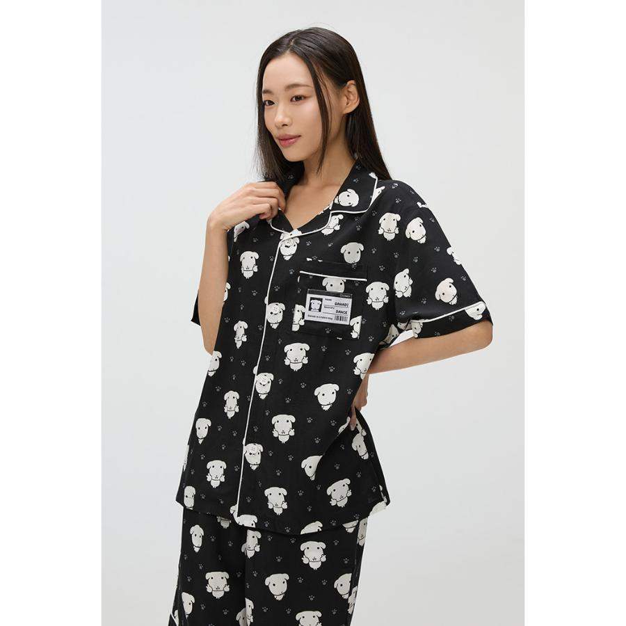 SPAO x Ganadi - Short Sleeve Pajamas Set (Black) - Image 2