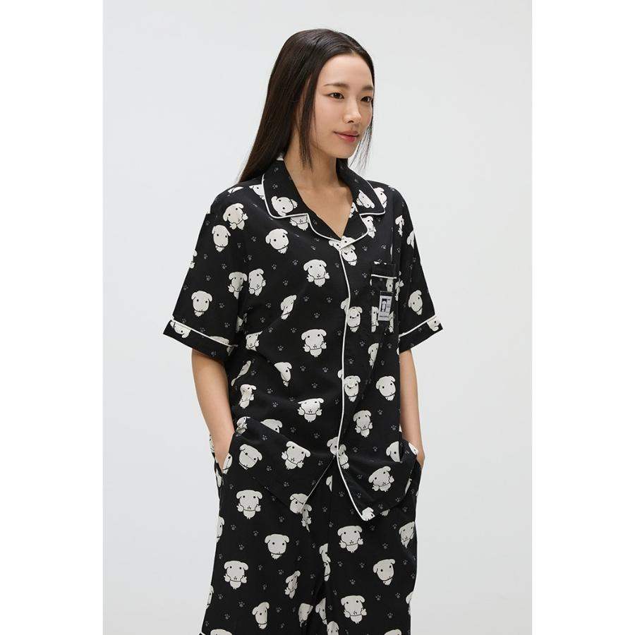 SPAO x Ganadi - Short Sleeve Pajamas Set (Black) - Image 3